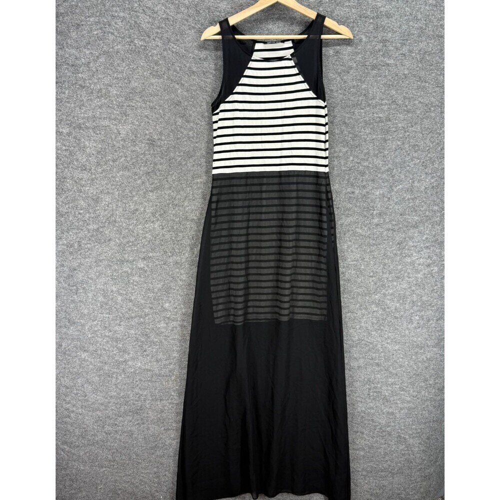 Gianni Bini Dress Women S Small Black Striped Maxi Long Sleeveless Round Neck